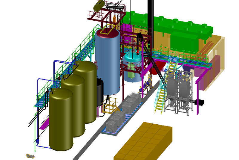 Engineering, 3D Simulation, CAD-Konstruktion einer Recyclinganlage (bspw. für Alternative Polyole, PET-Recycling, PIR-Recycling), PCR Engineering, Anlagenplanung, Konzeptstudie, Basic Engineering, Detail Engineering, Genehmigungsplanung, 3D-Scan